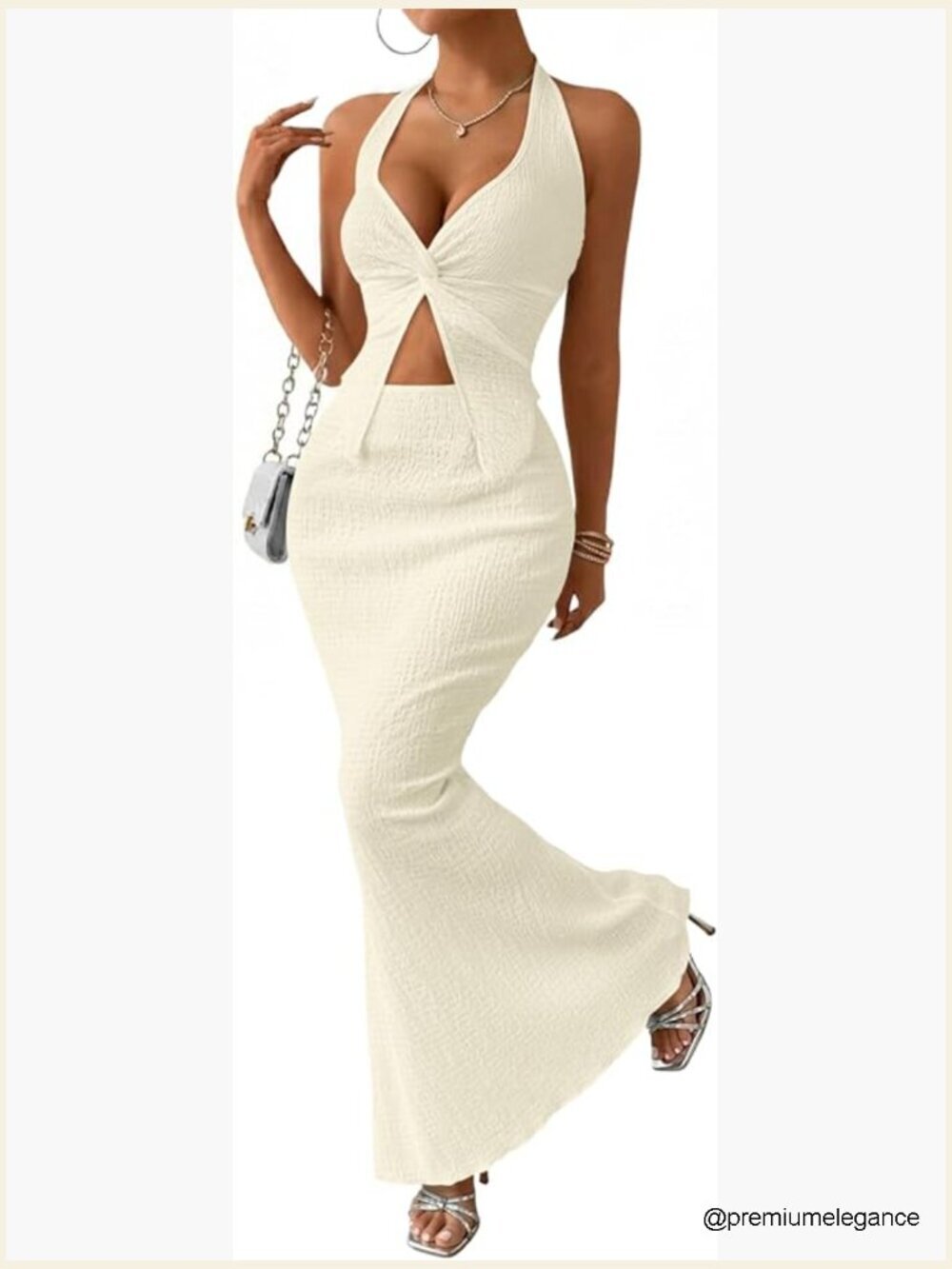 Women's 2 Piece Skirt Set Twist Front Halter Cami Maxi Skirt Summer Outfit